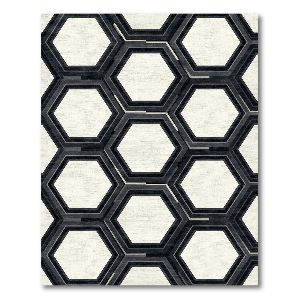 Monochrome Layered Hexagon Grid Rug