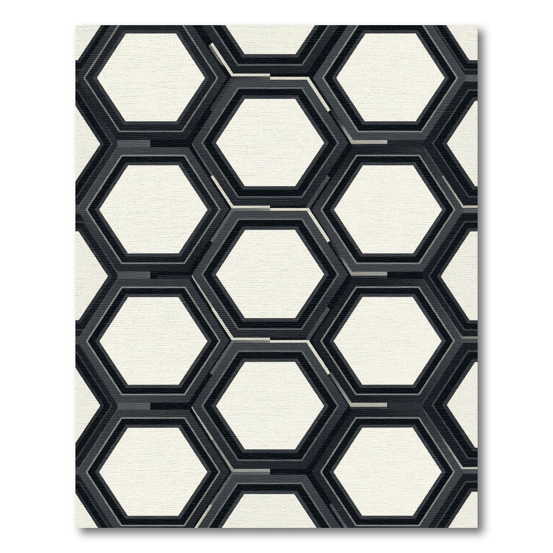 Monochrome Layered Hexagon Grid Rug