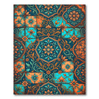 Teal and Orange Floral Tile Medallion Rug