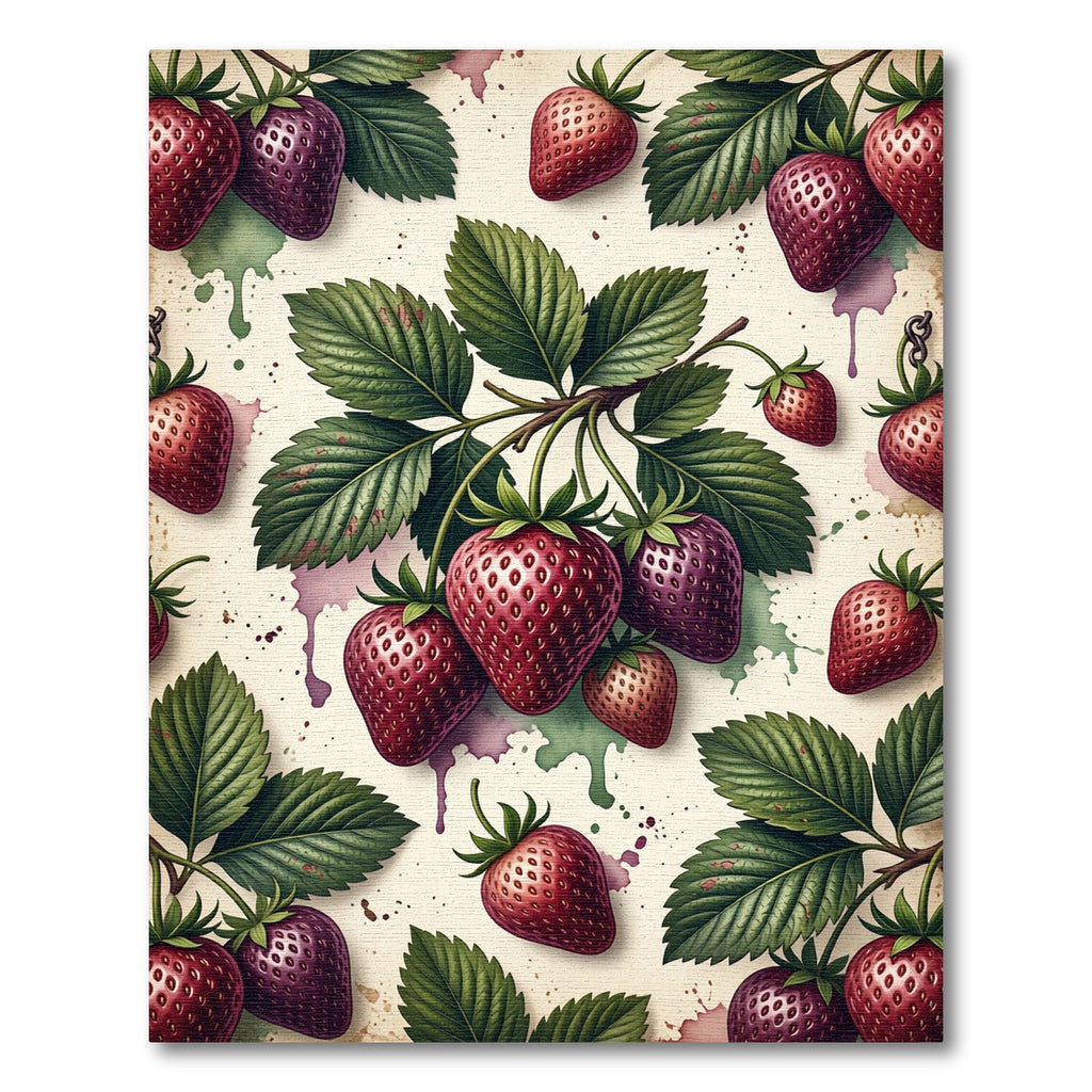 Watercolor Strawberry Botanical Garden Art Rug