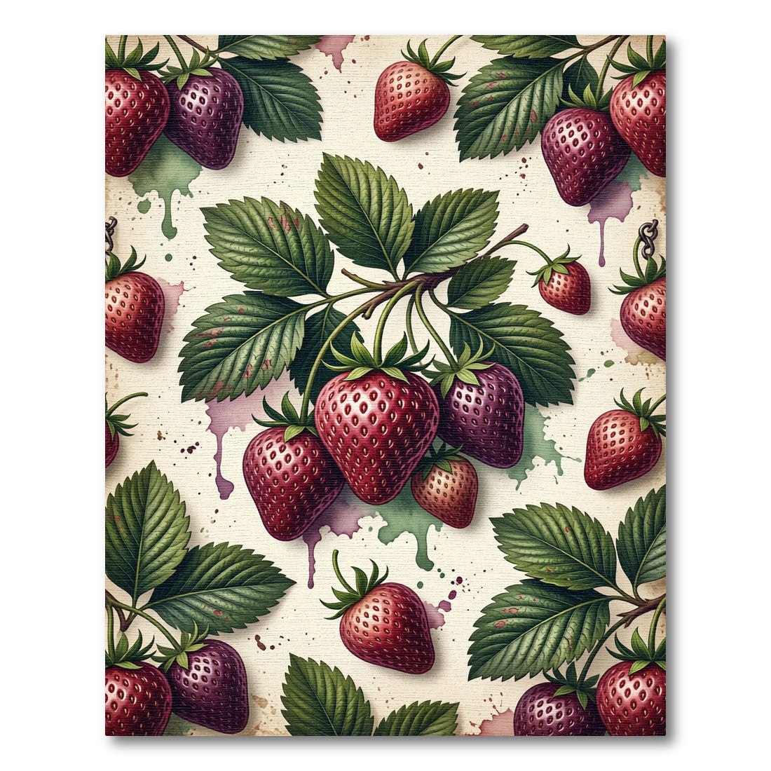 Watercolor Strawberry Botanical Garden Art Rug