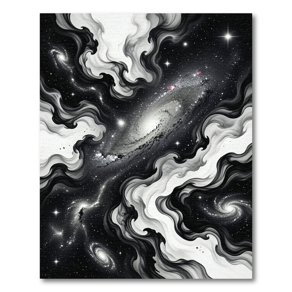 Black and White Cosmic Nebula Swirl Rug