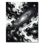 Black and White Cosmic Nebula Swirl Rug