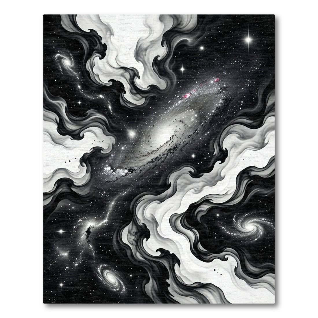 Black and White Cosmic Nebula Swirl Rug