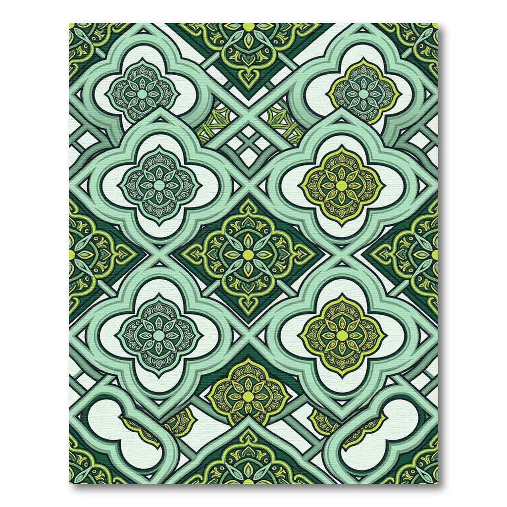 Elegant Emerald Quatrefoil Geometric Tile Rug
