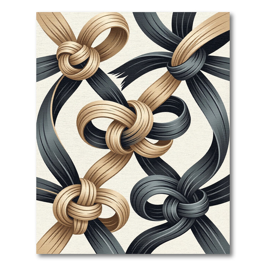 Elegant Gold and Charcoal Intertwined Ribbon Rug