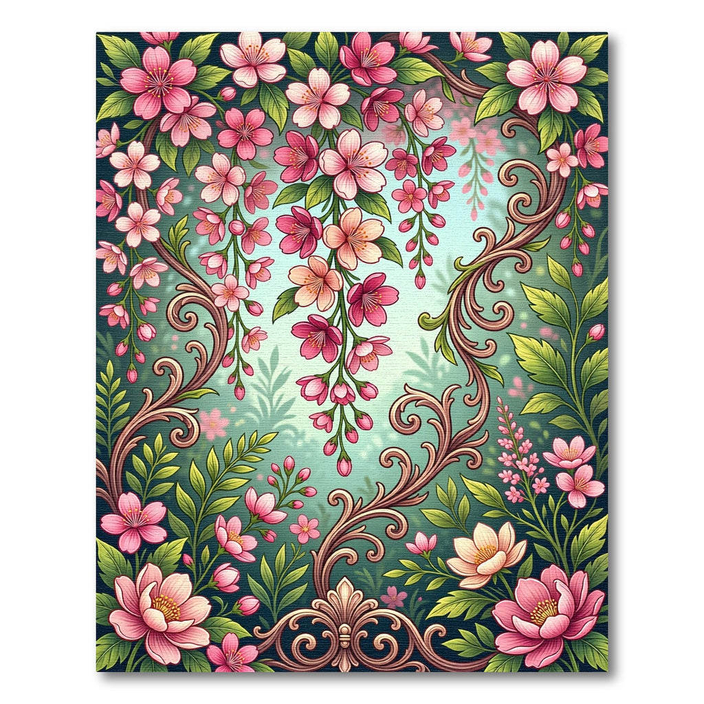 Pink Cherry Blossom Scroll Flourish Rug