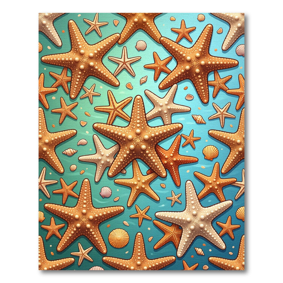Coastal Starfish and Seashell Aqua Ocean Rug