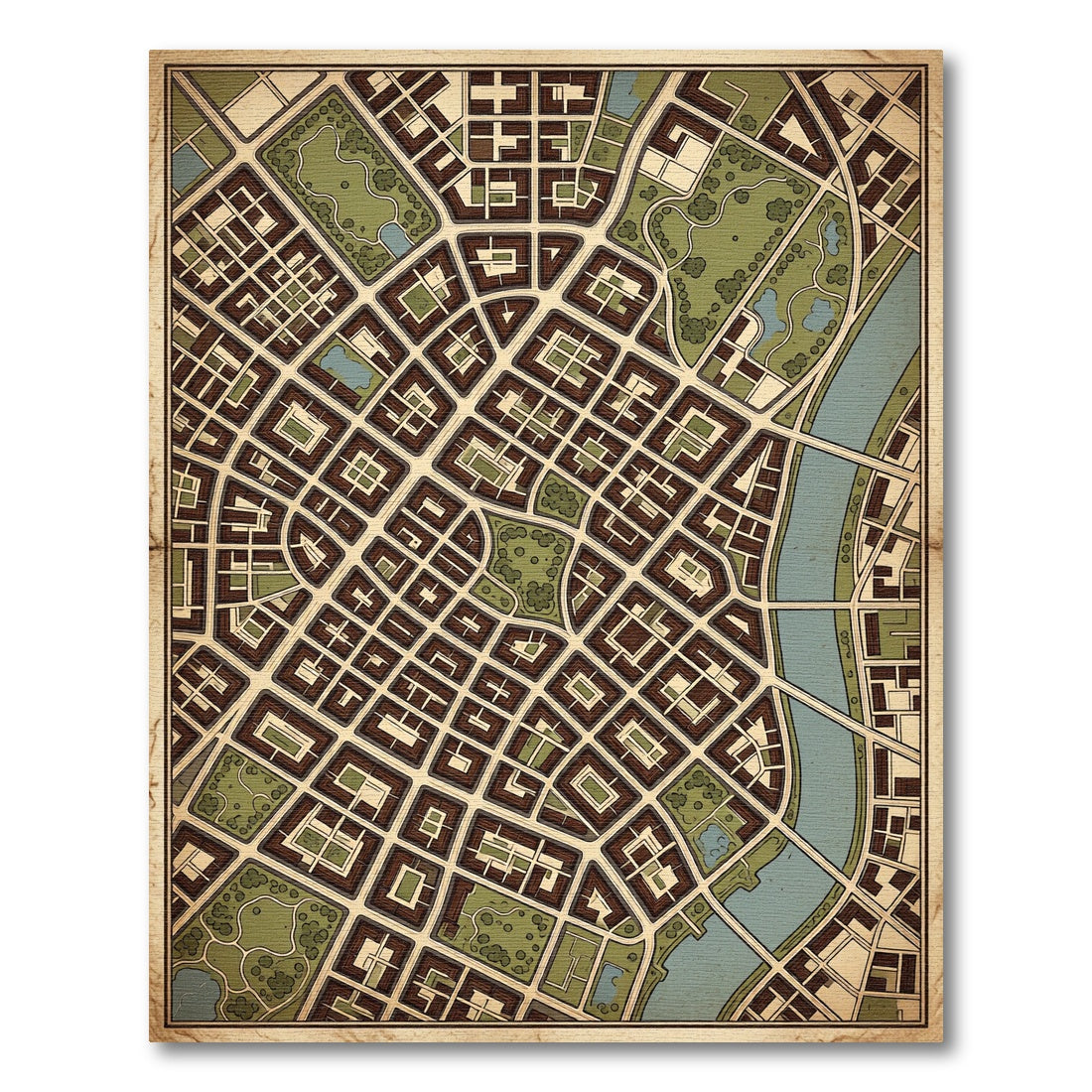 Vintage Cartographic City Grid Map Rug