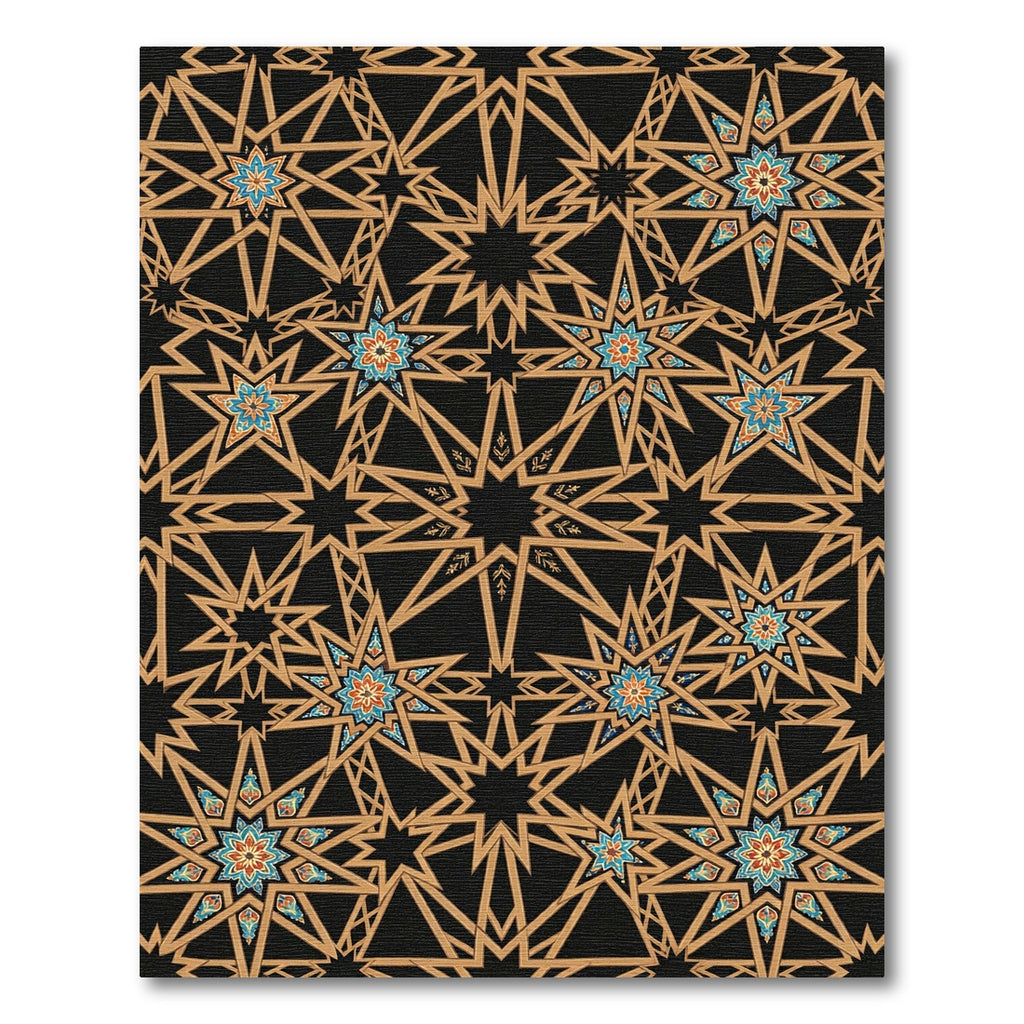 Golden Geometric Interlocking Star Constellation Rug