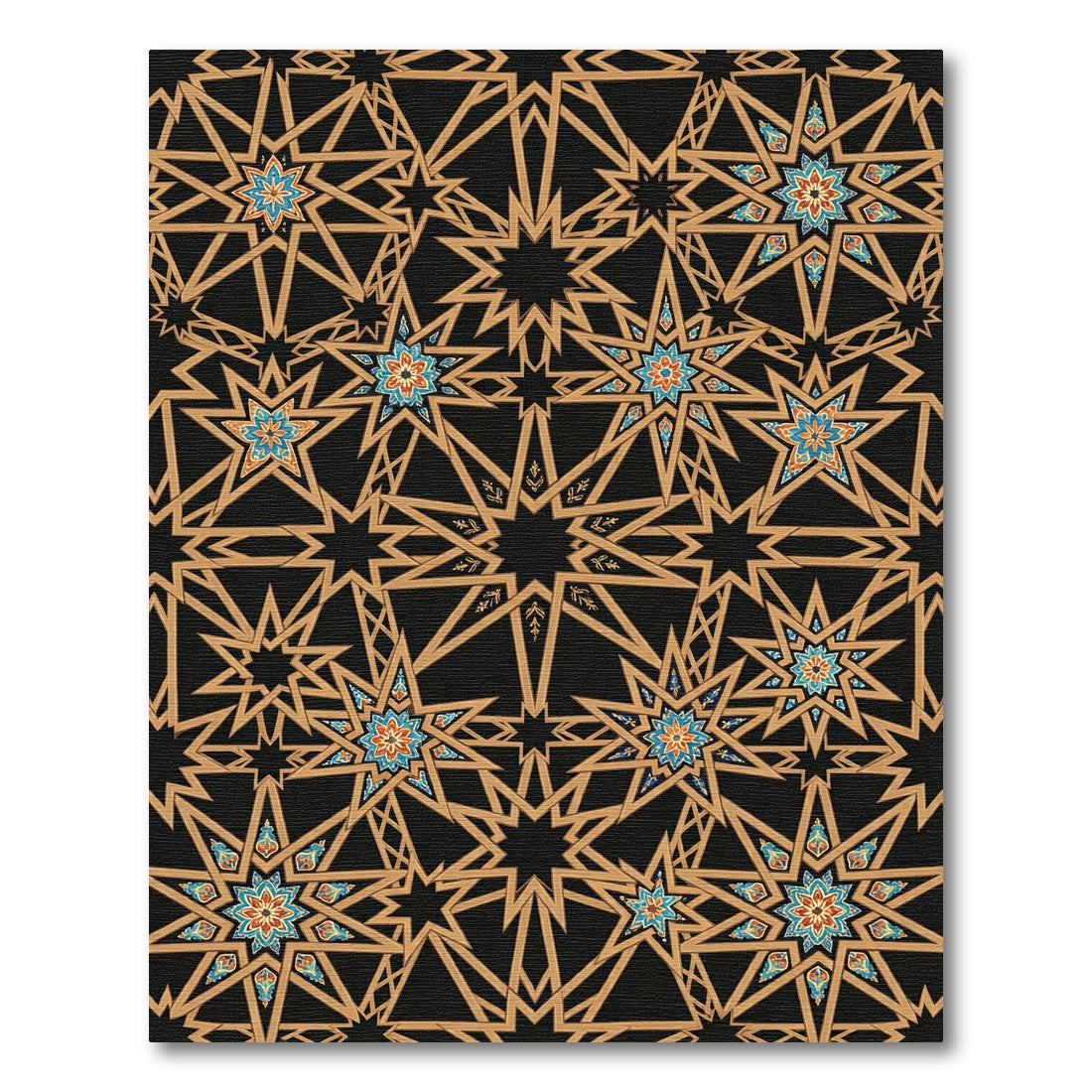 Golden Geometric Interlocking Star Constellation Rug