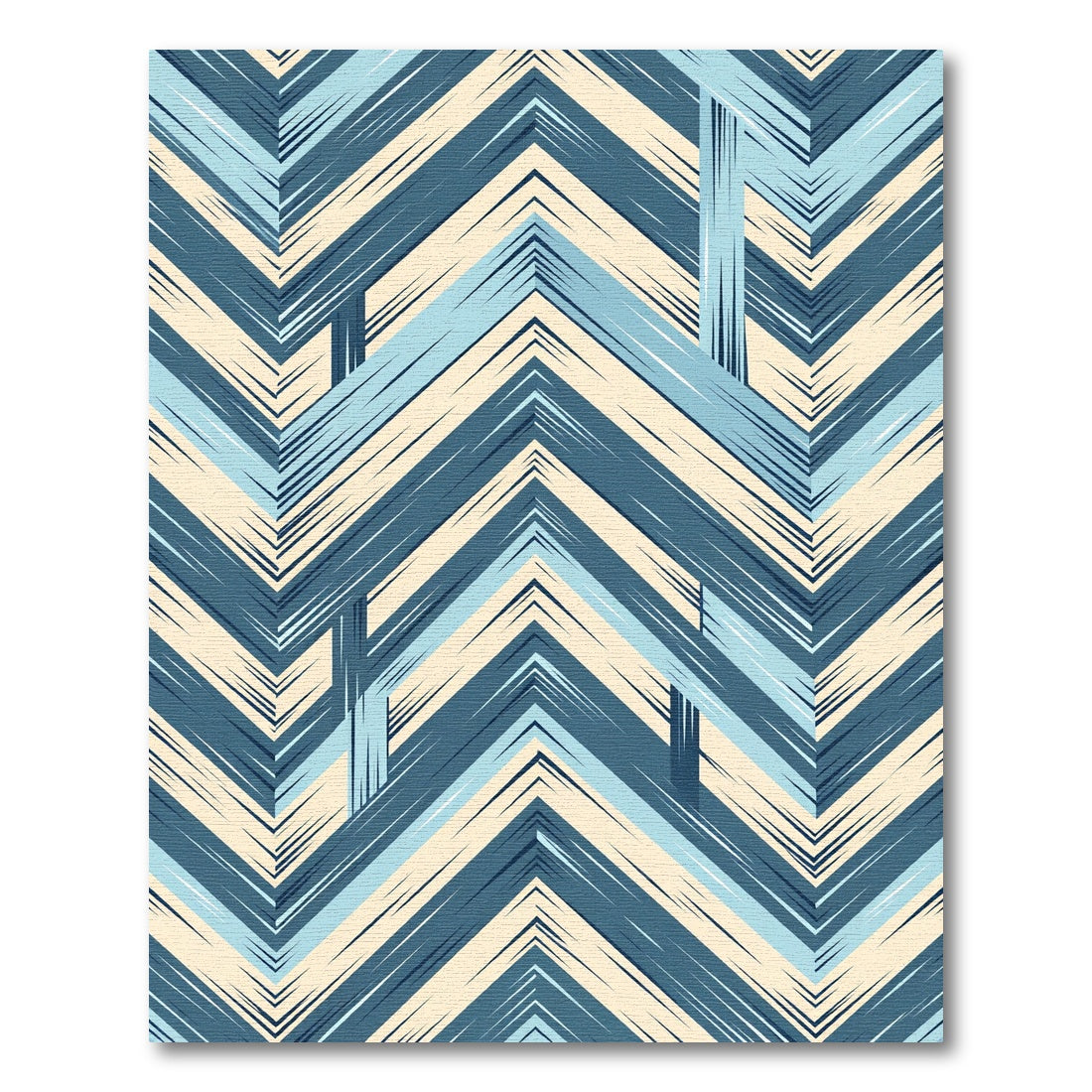 Blue Chevron Textured Geometric Herringbone Rug