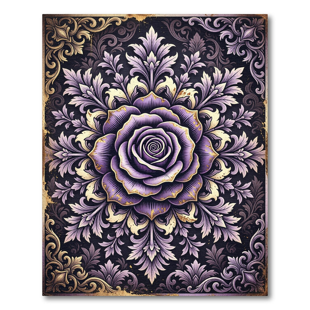 Elegant Violet Rose Ornate Floral Medallion Rug