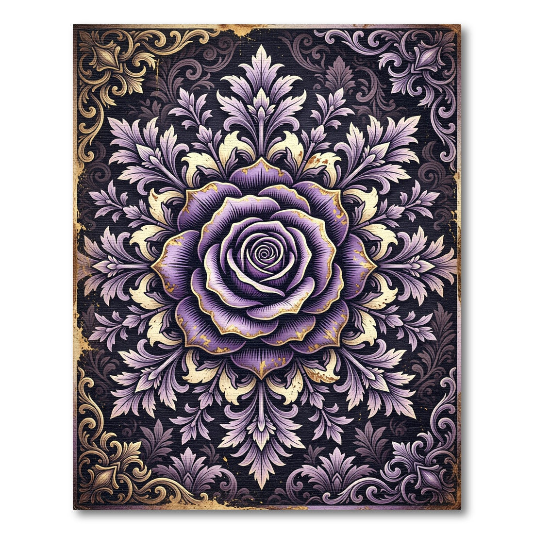 Elegant Violet Rose Ornate Floral Medallion Rug