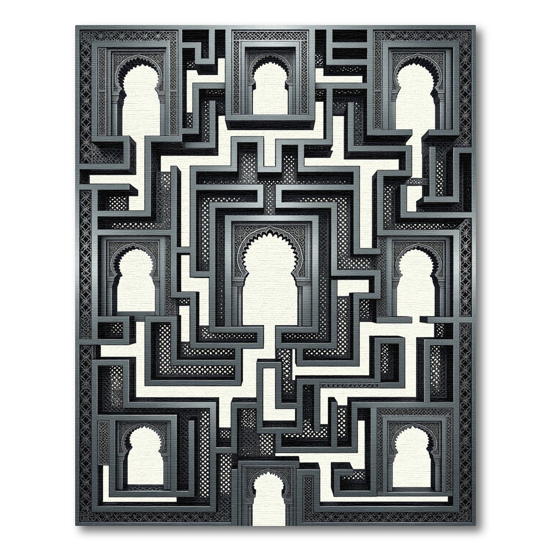 Ornate Arabesque Labyrinth Arch Rug
