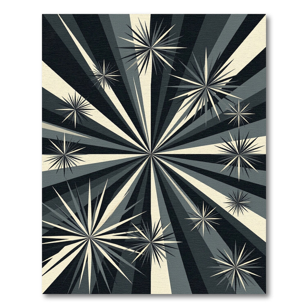 Monochromatic Geometric Sunburst Star Radiating Rug