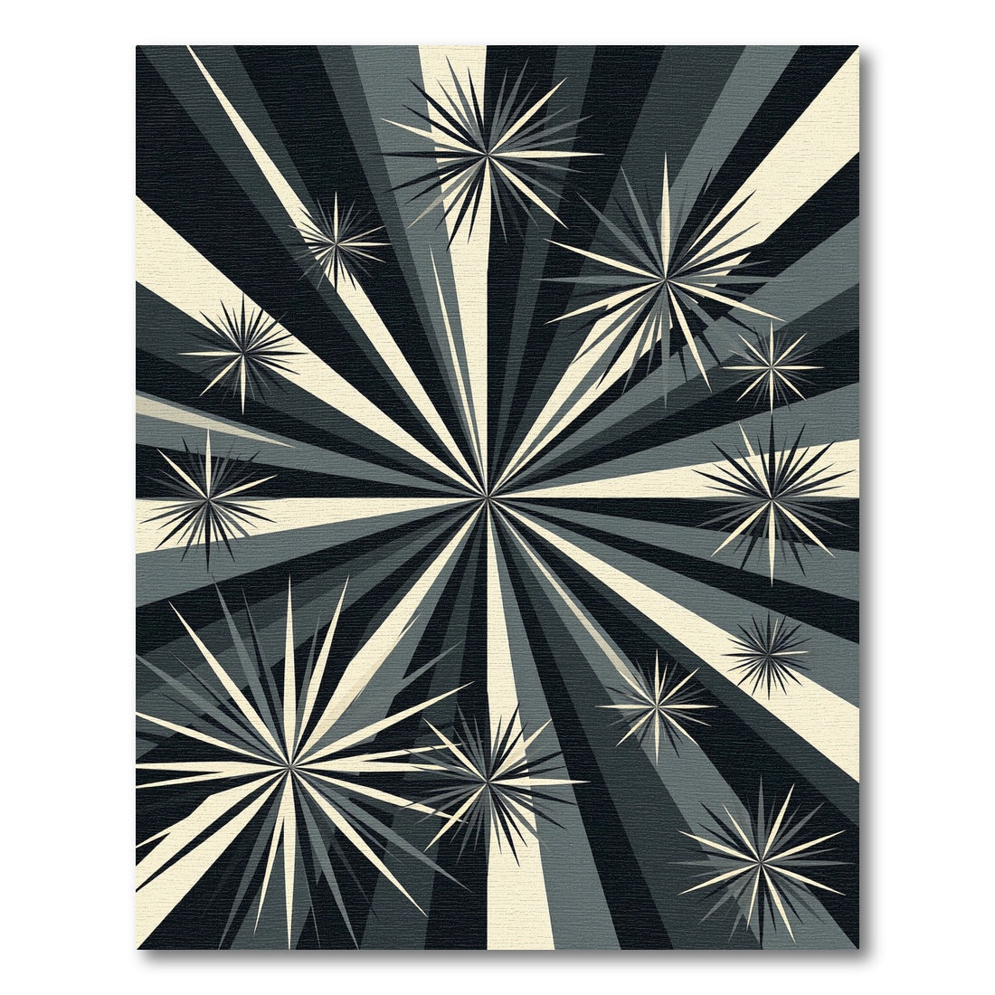 Monochromatic Geometric Sunburst Star Radiating Rug