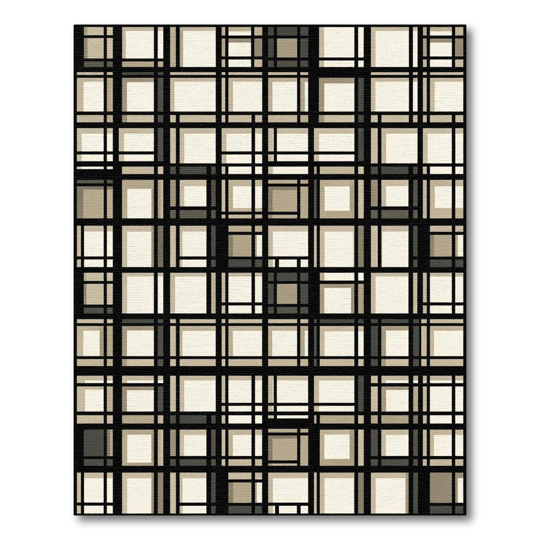 Modern Beige Grid Geometric Abstract Area Rug