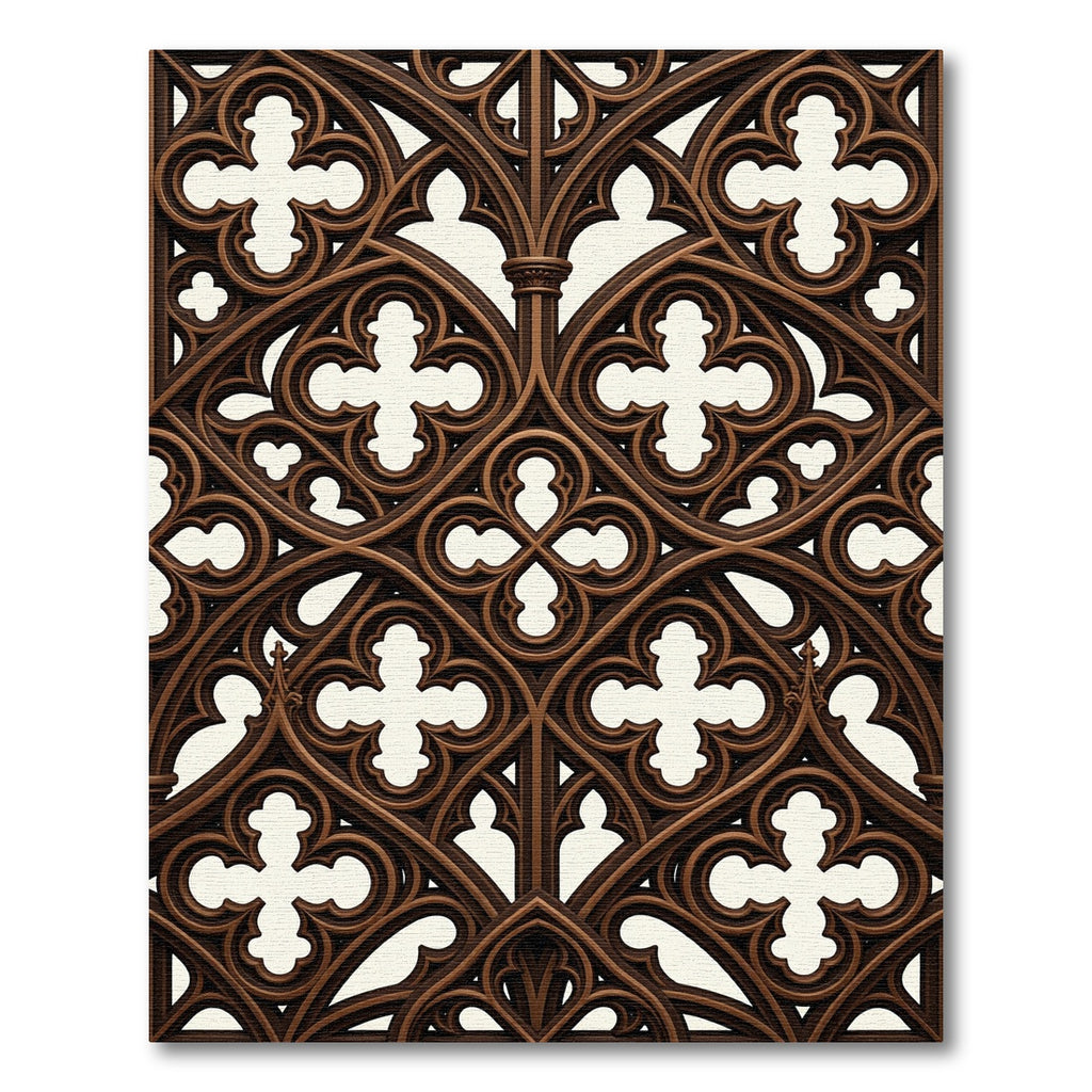 Gothic Brown Ornate Quatrefoil Lattice Rug