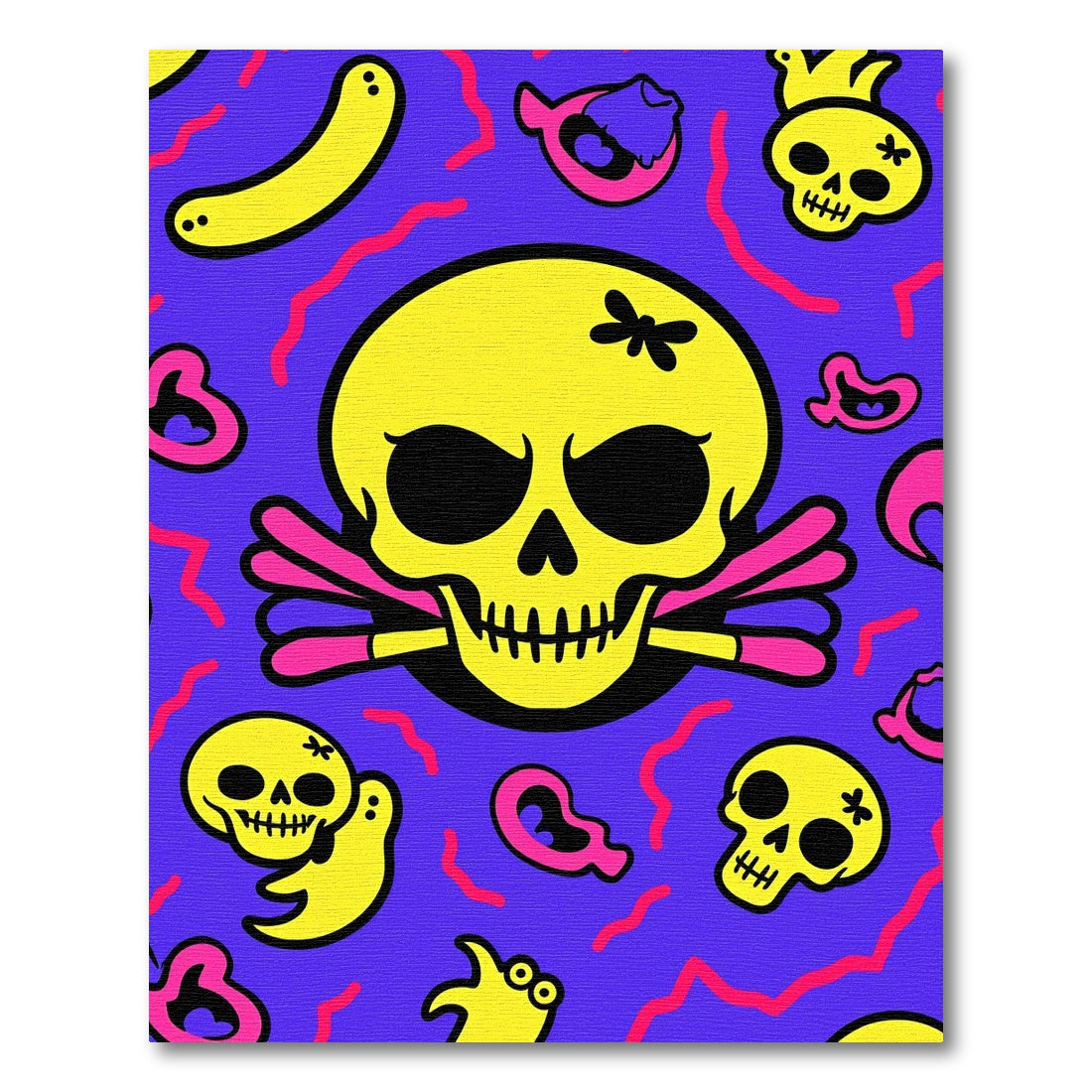 Groovy Yellow Skulls Pink Swirls Rug