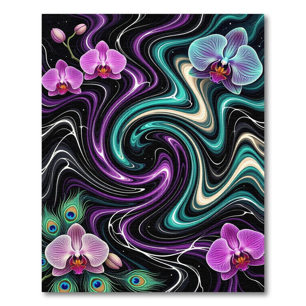 Abstract Orchid Swirl Peacock Feather Rug