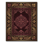 Ornate Damask Burgundy and Gold Medallion Rug