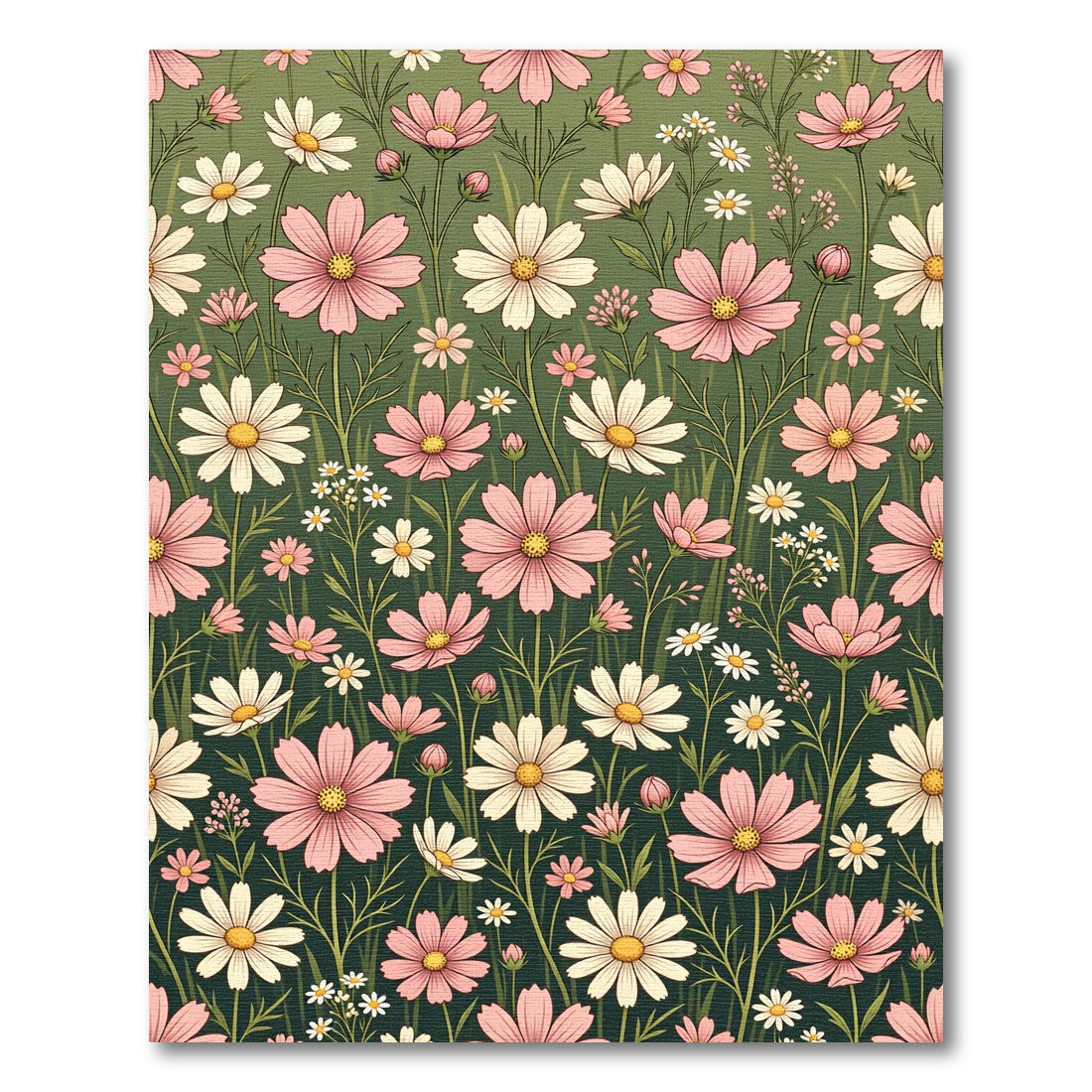 Blushing Floral Meadow on Sage Green Rug