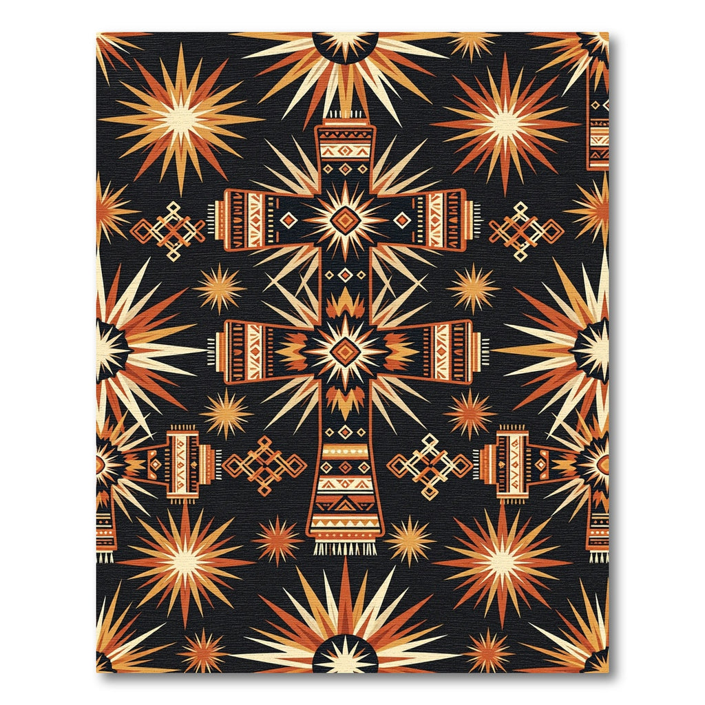Earthy Geometric Celestial Cross Art Rug