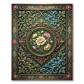 Elegant Moody Floral Medallion Sage Green Rug
