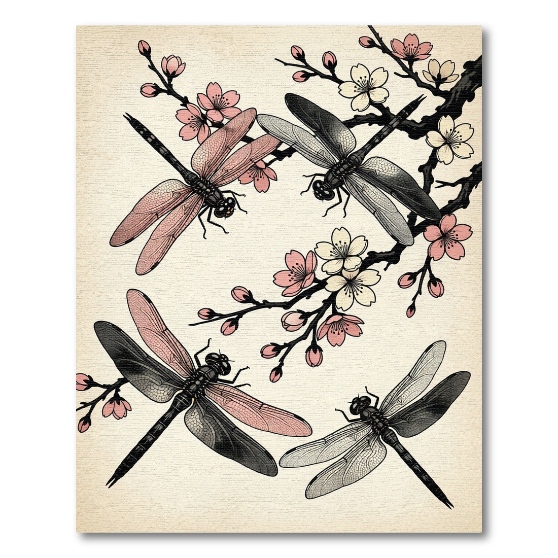 Sakura Blossom and Dragonfly Zen Art Rug