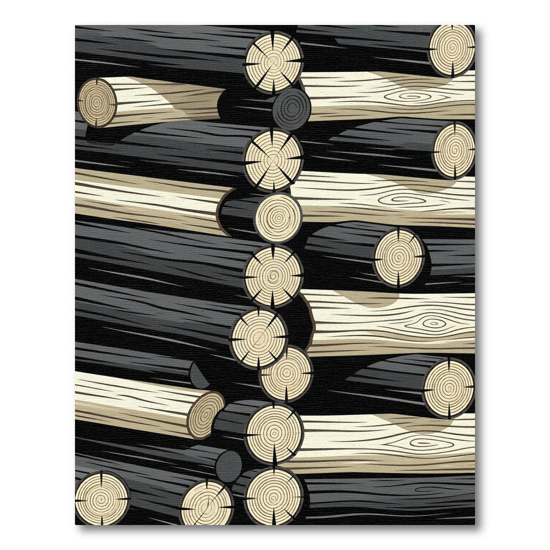 Monochrome Rustic Tiled Wood Log Stack Rug