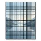 Serene Mountain Lake Grid Window View Rug