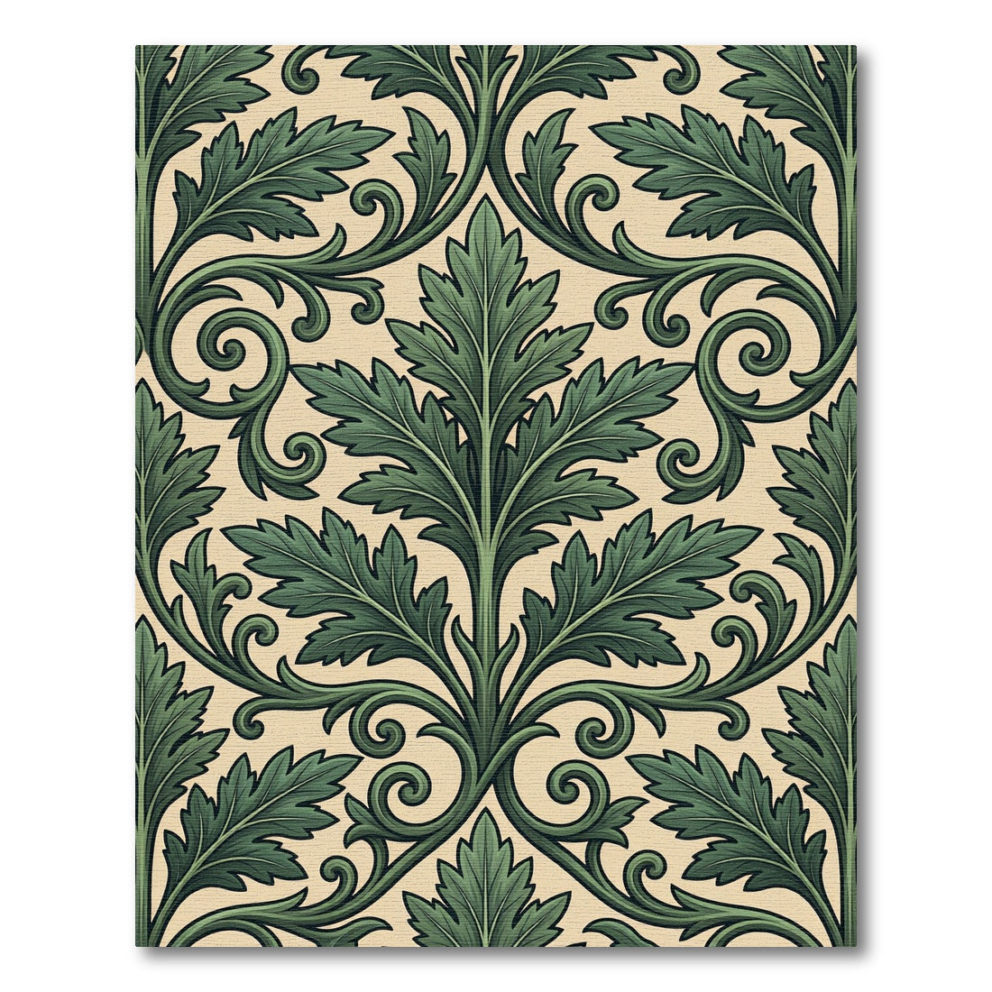 Elegant Sage Green Acanthus Leaf Damask Rug