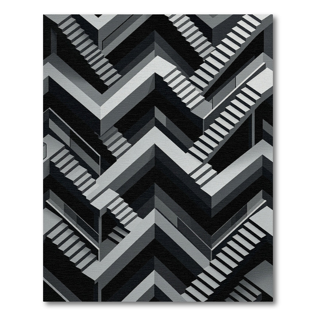 Monochromatic Geometric Illusion Staircase Rug