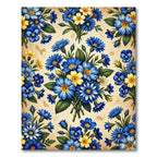 Vibrant Blue Yellow Floral Bouquet Collage Rug