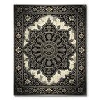 Ornate Charcoal Black Floral Medallion Rug