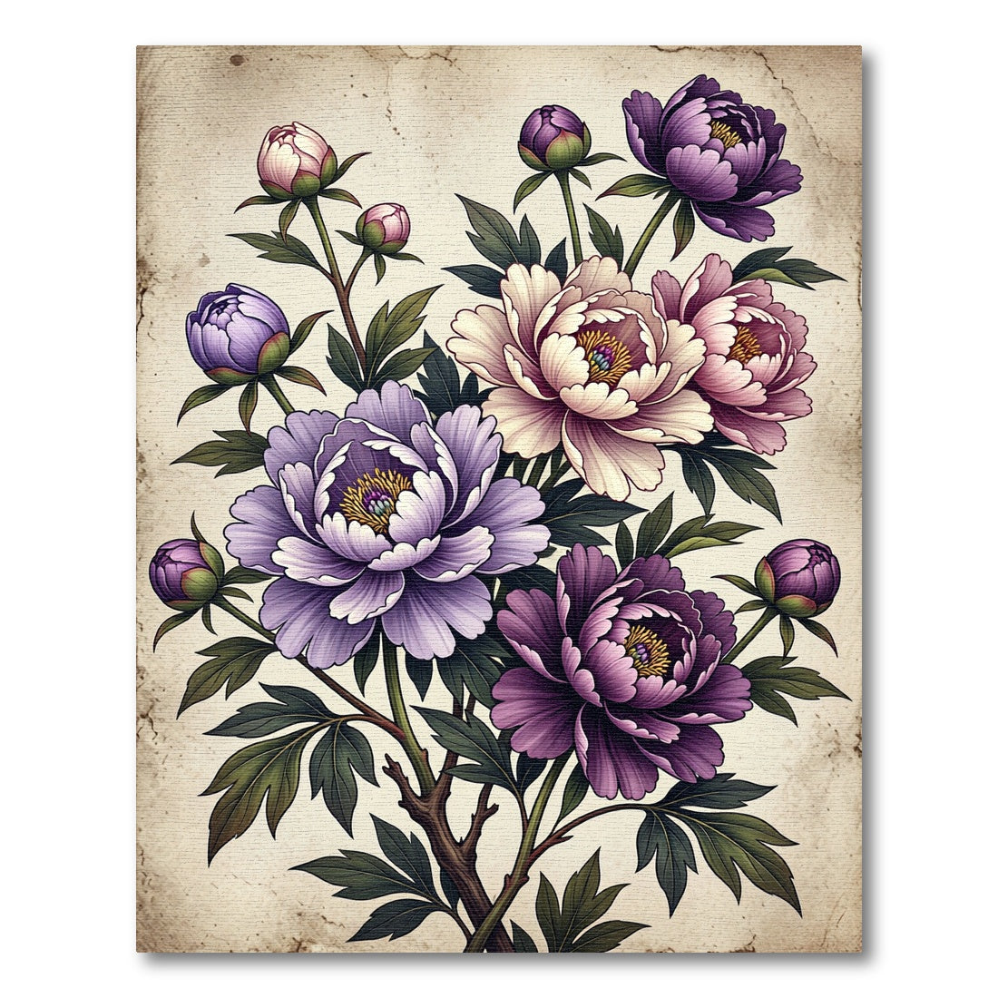 Vintage Botanical Peony Garden Bouquet Rug