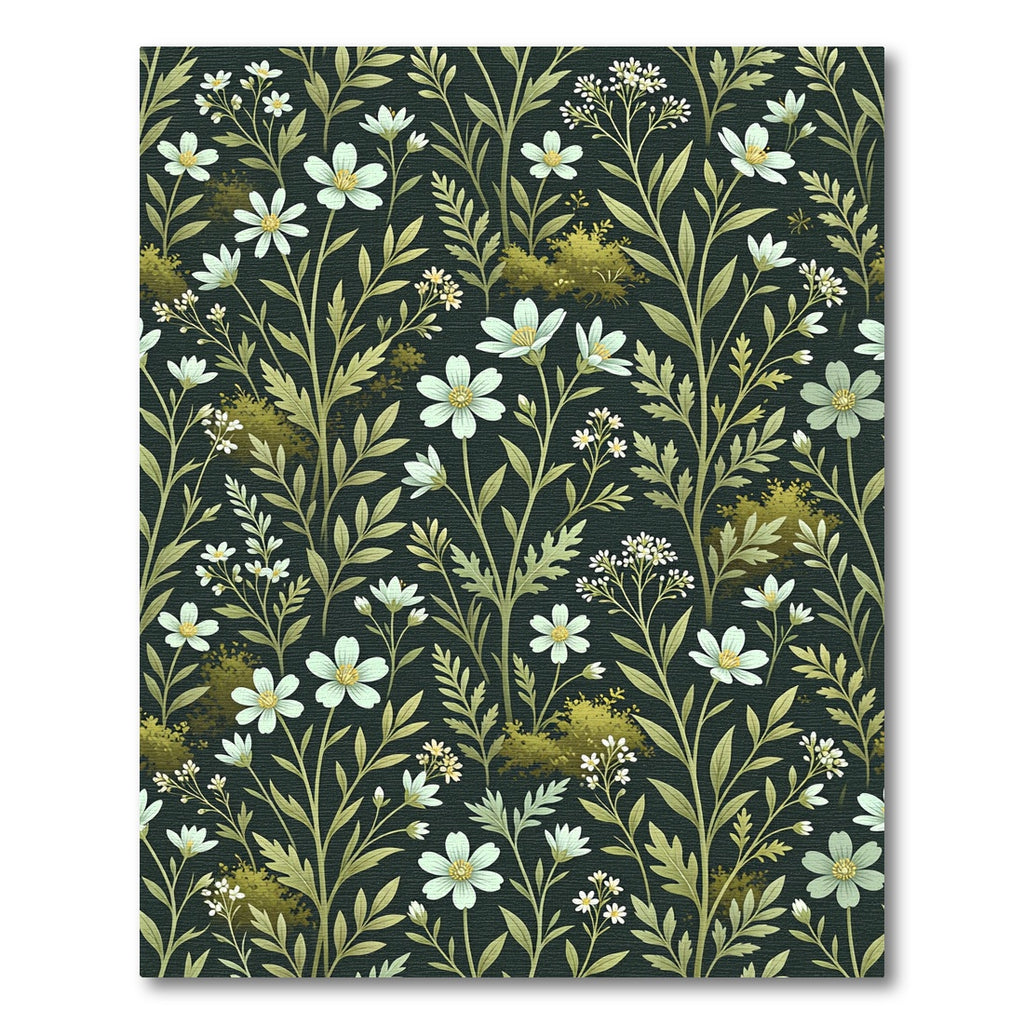 Dark Floral Garden Greenery White Flowers Rug