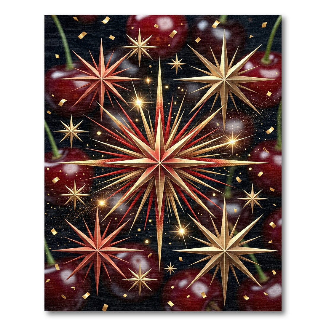 Festive Red Gold Star Cherries Rug