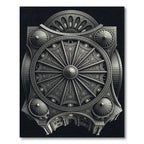 Ornate Monochrome Architectural Wheel Rug