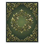 Elegant Sage Gold Ornate Botanical Wreath Rug