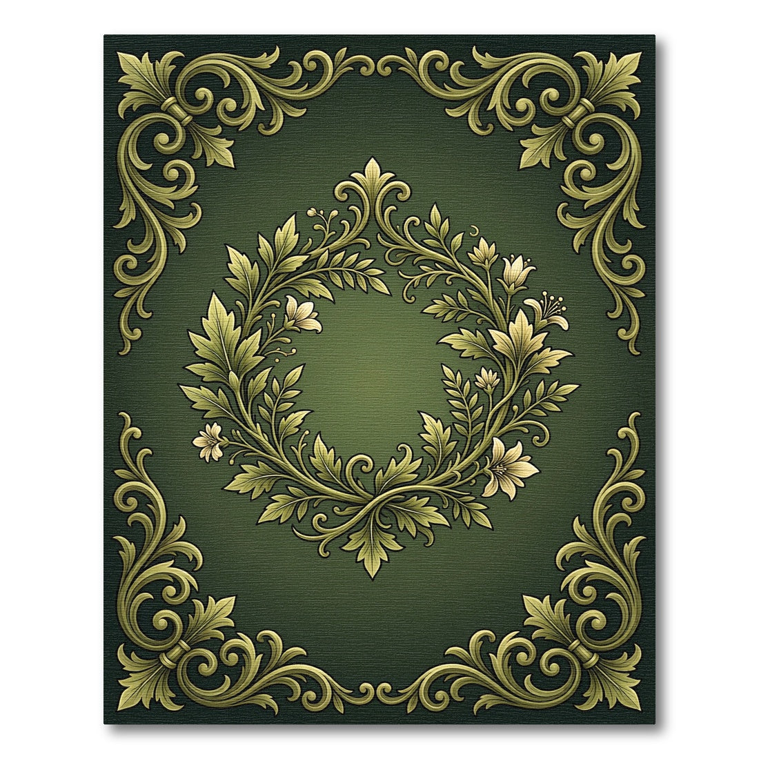 Elegant Sage Gold Ornate Botanical Wreath Rug