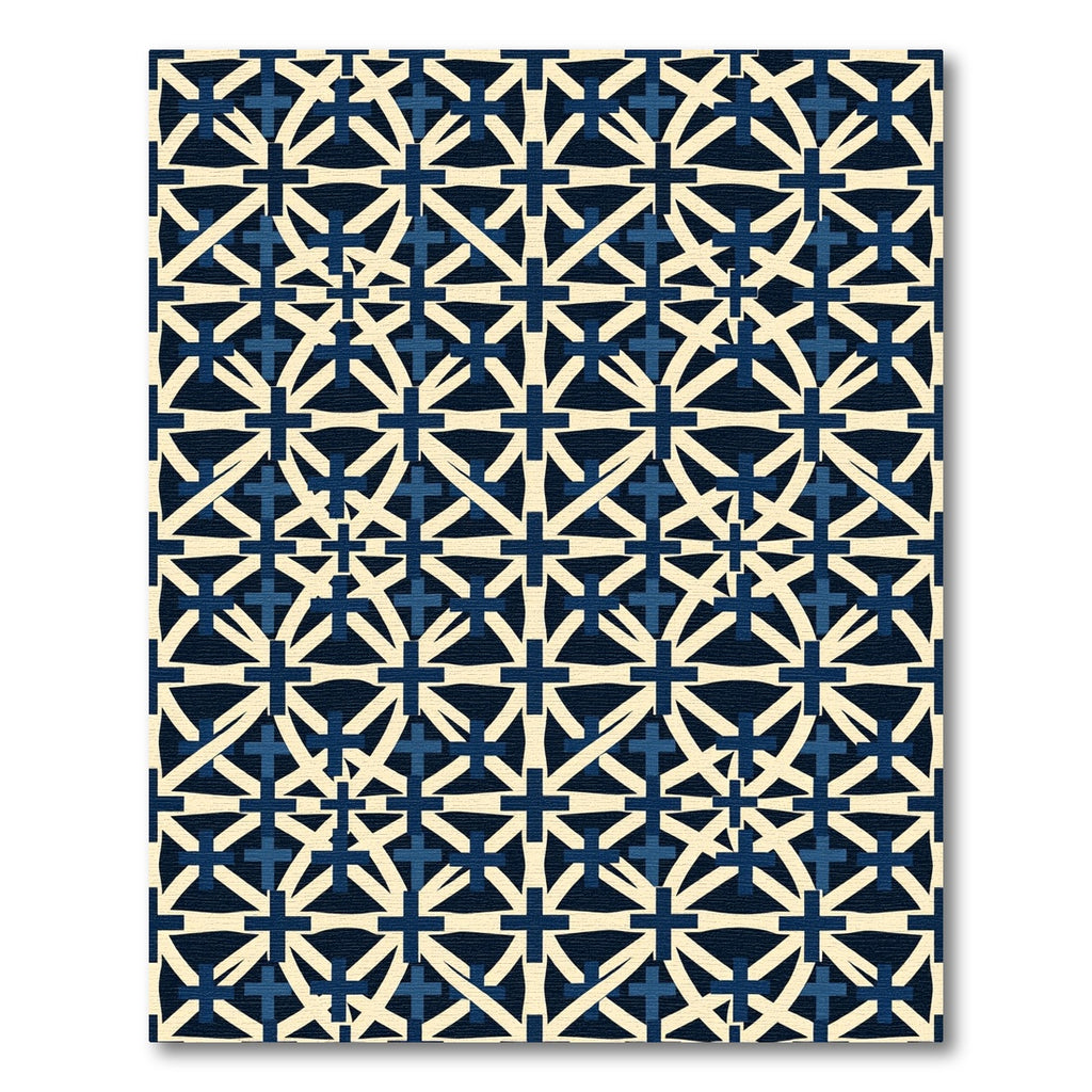 Navy Cream Geometric Cross Lattice Rug