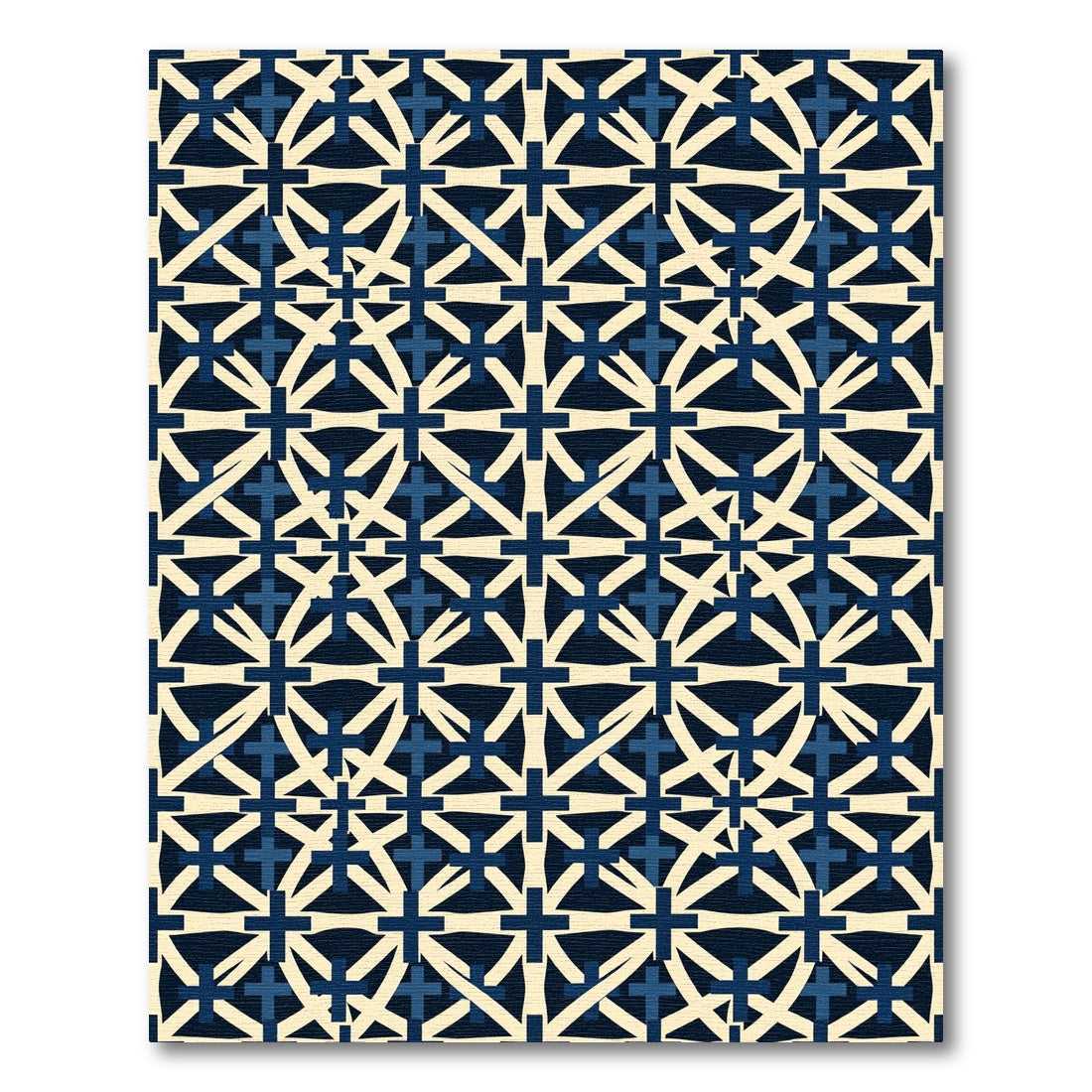 Navy Cream Geometric Cross Lattice Rug