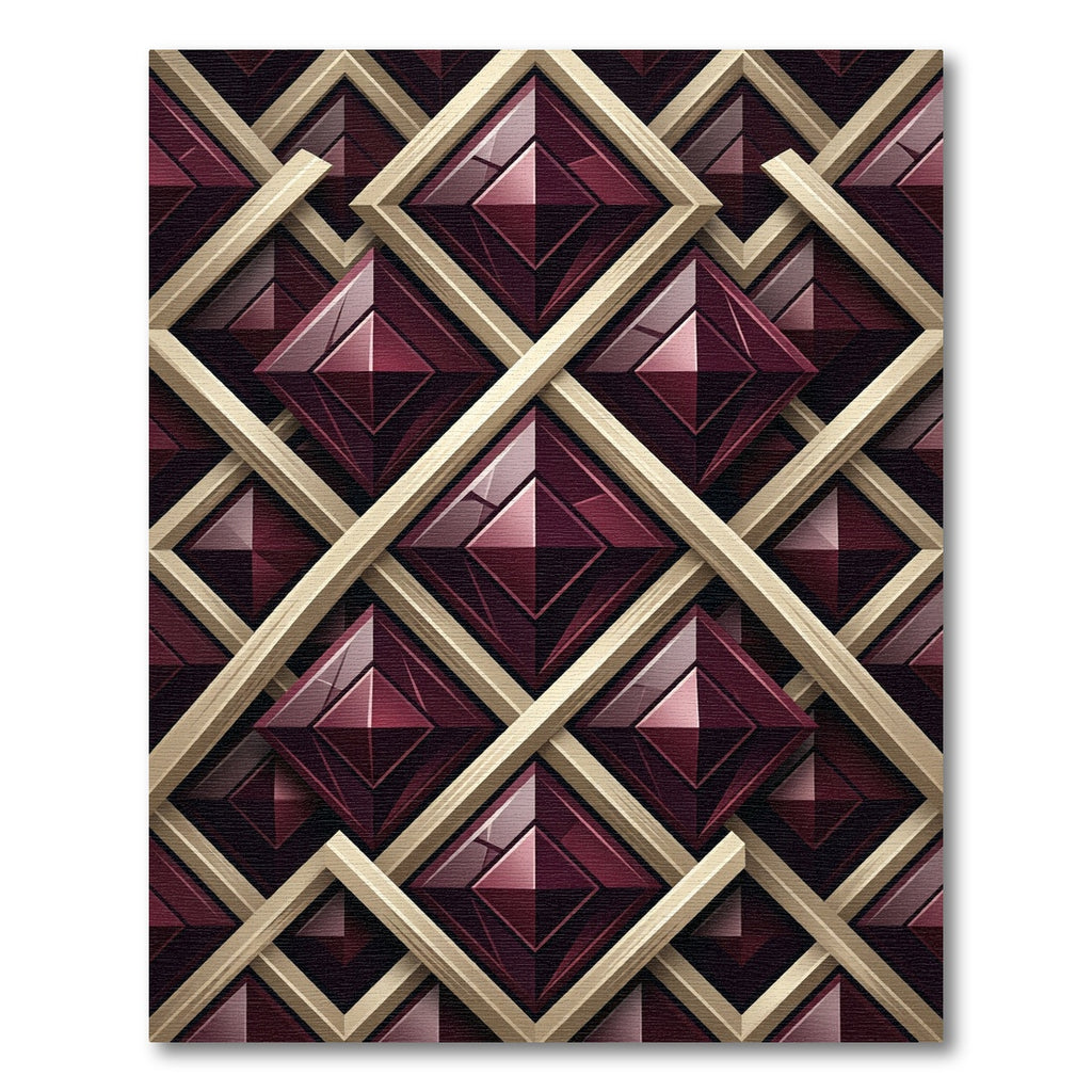 Deep Burgundy Geometric Art Deco Grid Rug
