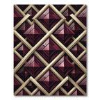 Deep Burgundy Geometric Art Deco Grid Rug