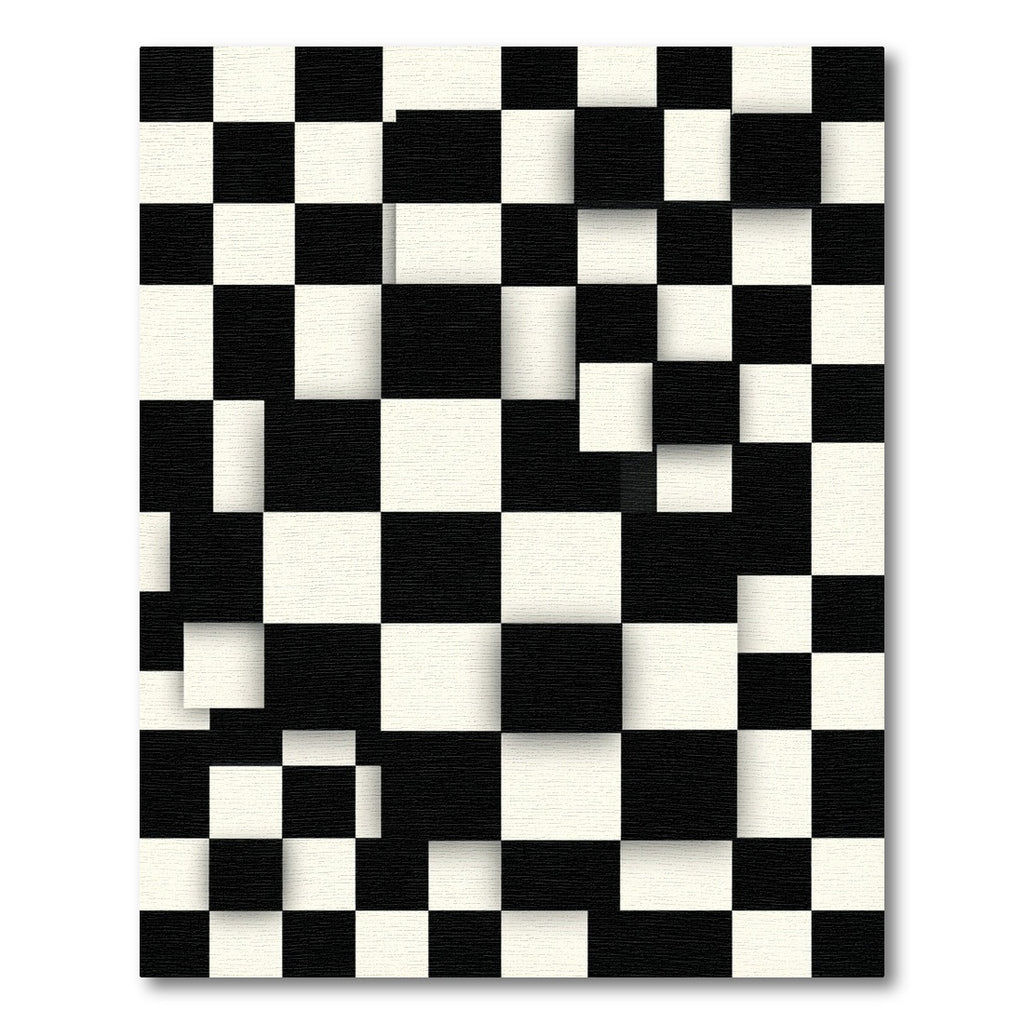 Bold Black White 3D Checkered Squares Rug