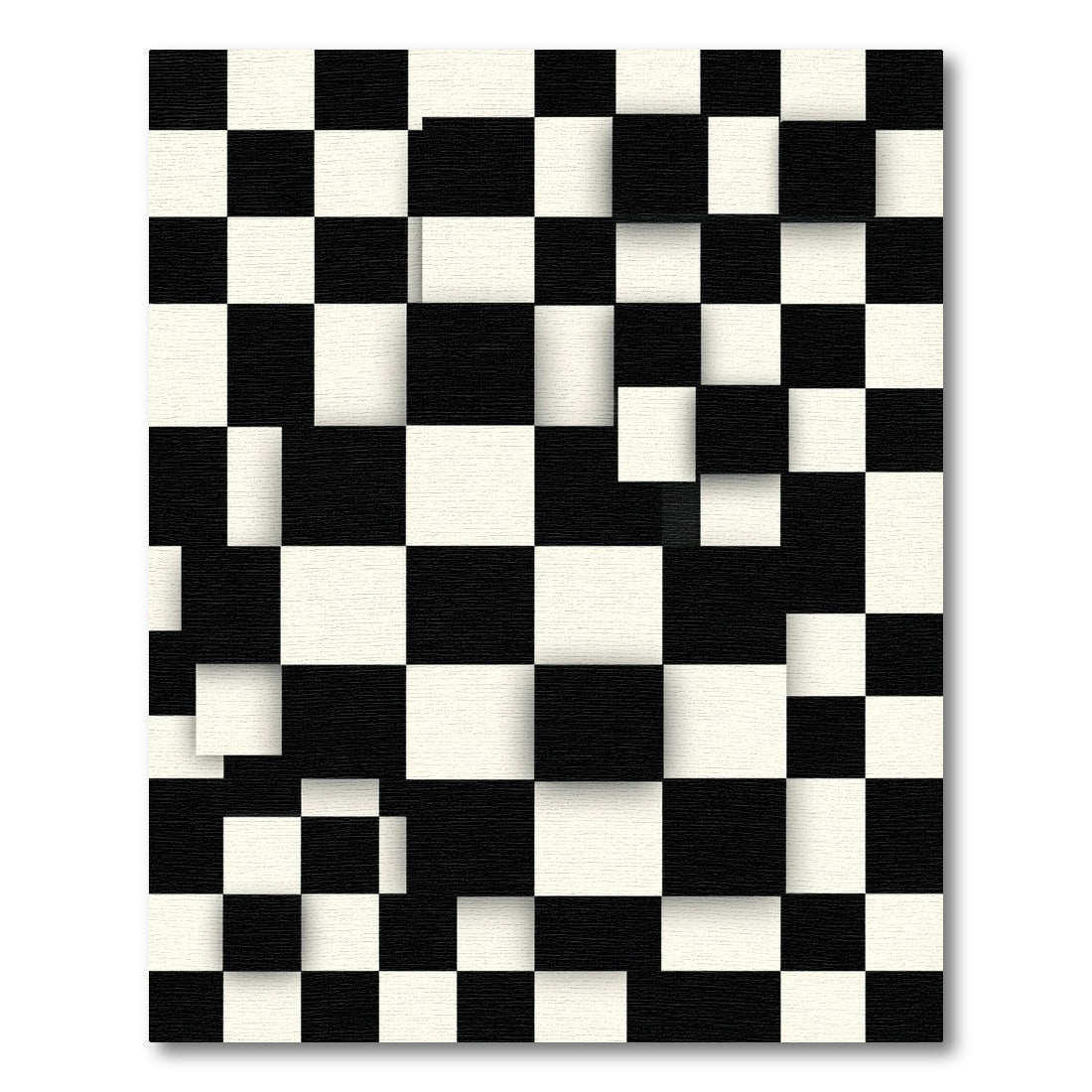 Bold Black White 3D Checkered Squares Rug