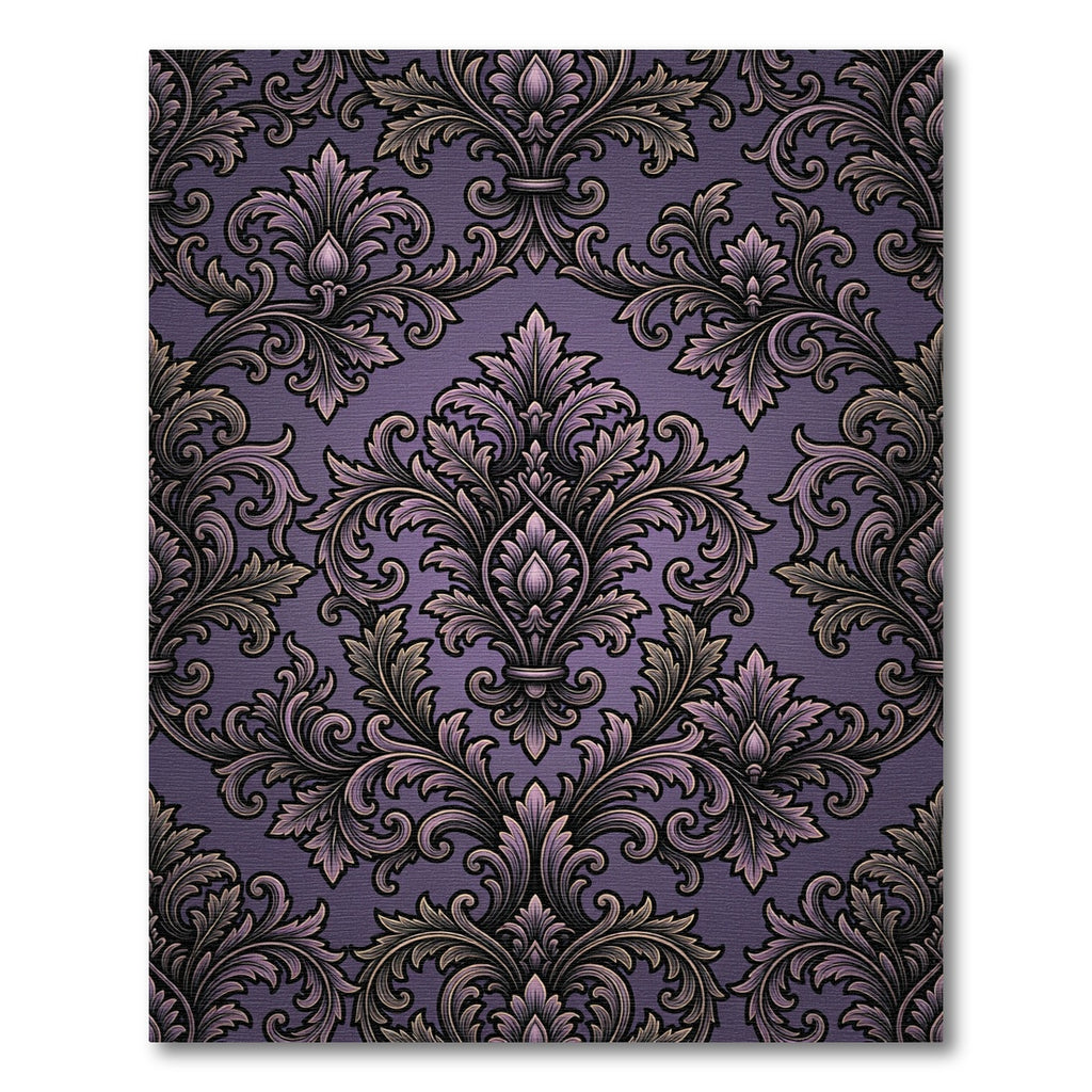 Dark Purple Damask Victorian Scroll Rug