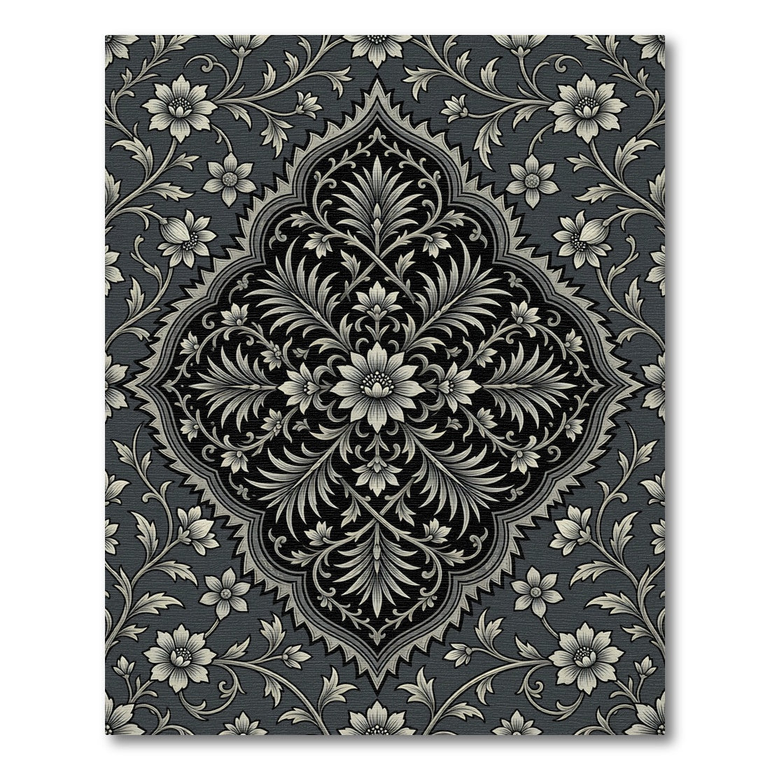Classic Charcoal Ivory Floral Medallion Rug